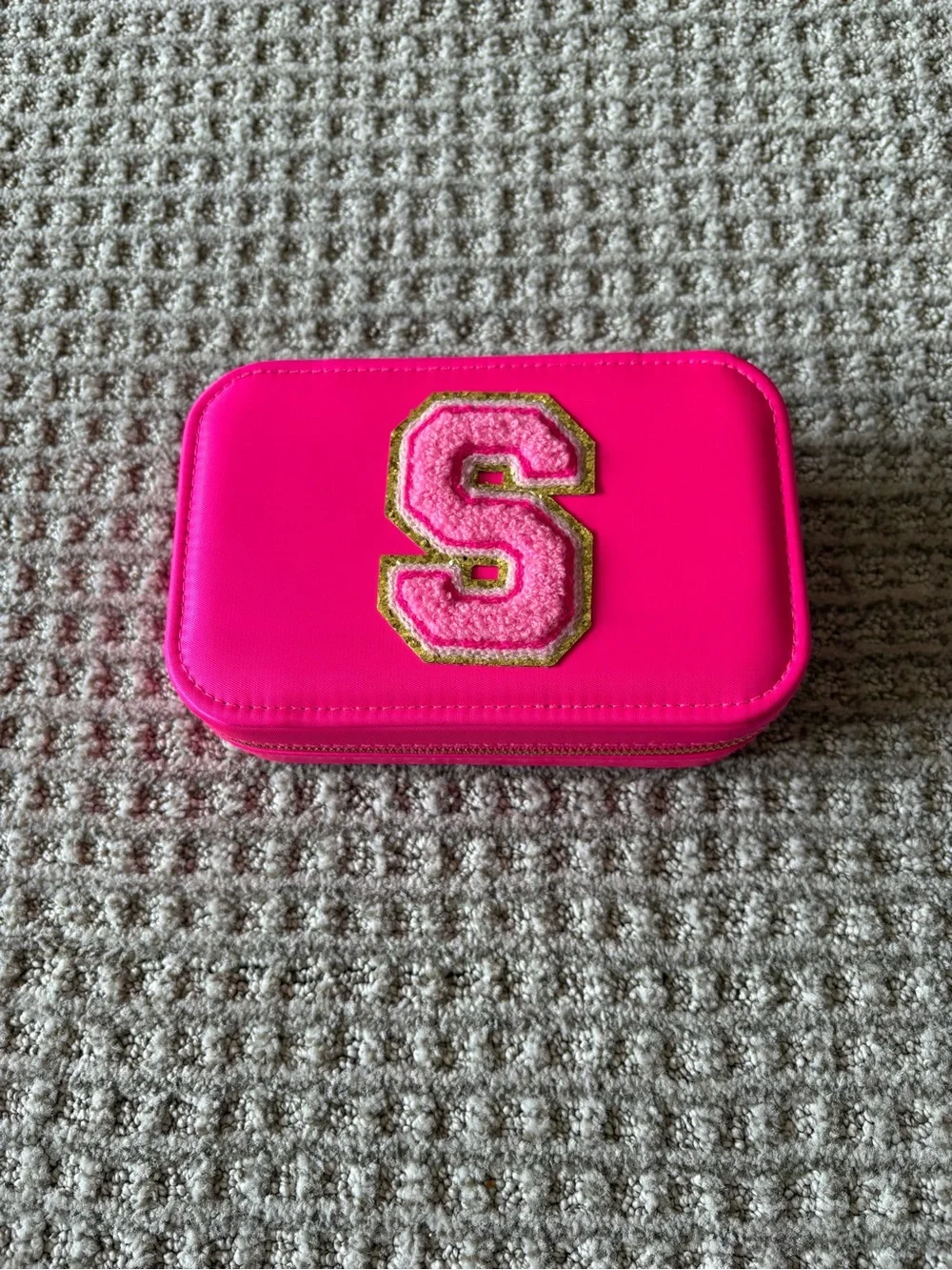 Hot Pink Zip Case with Letter 'S' Patch